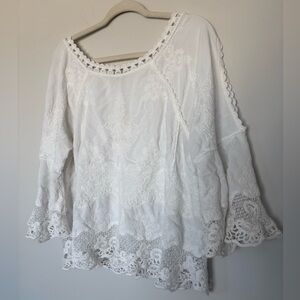 Democracy White Crochet Lace Peasant Blouse Boho White Womens Large